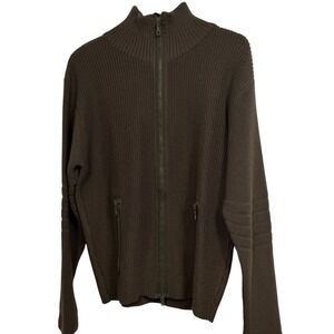 Wool & Co Mens Merino Wool Blend Full Zip Ribbed Sweater Olive Brown Italy Med